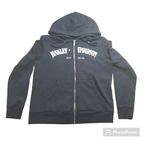 Old Navy Sweatshirt Harley Davidson Logo Black Hoodie Pockets Biker